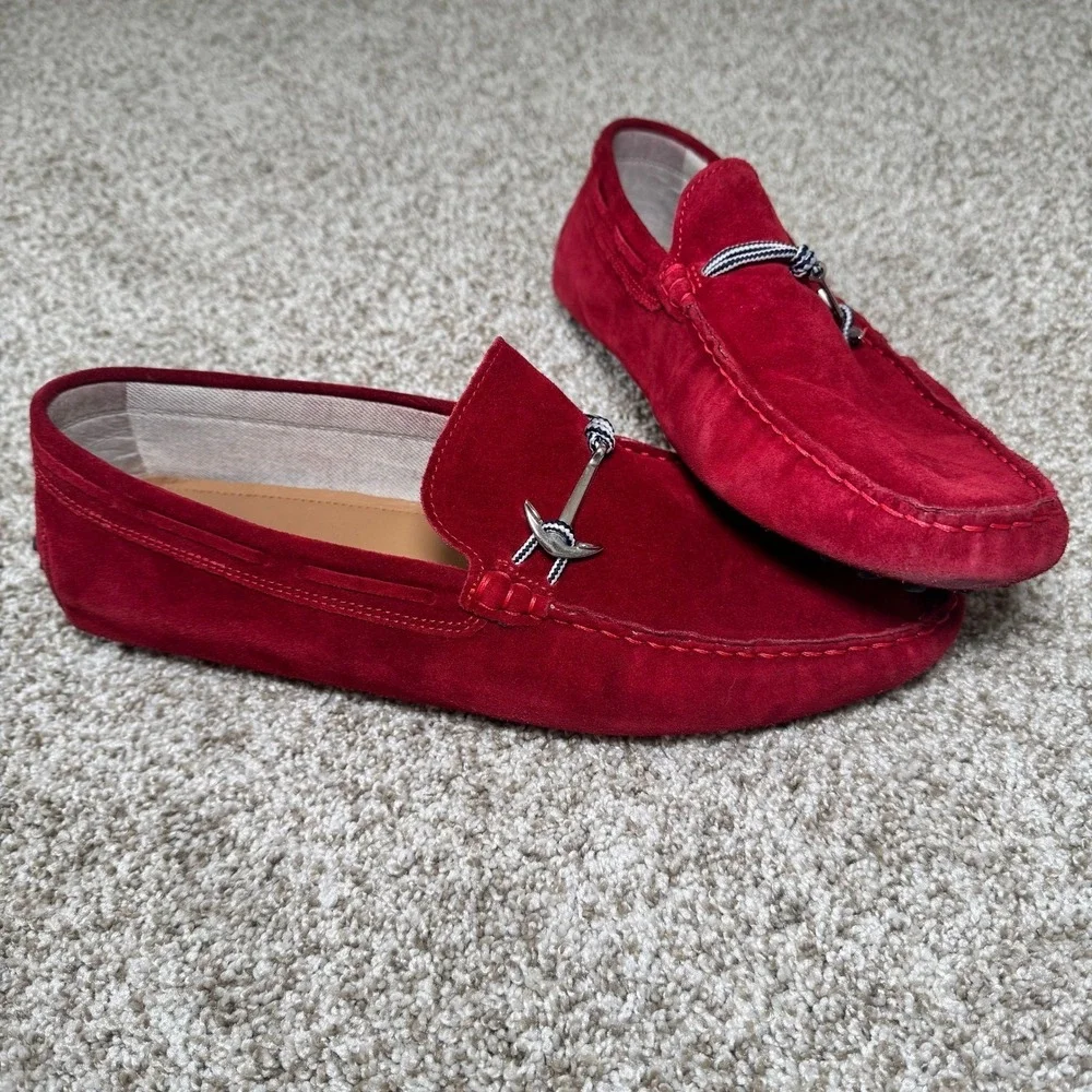 Aldo‎ Mens Red Suede Driving Loafers Anchor Bit Slip On Shoes Size 10 US 43 EUR
